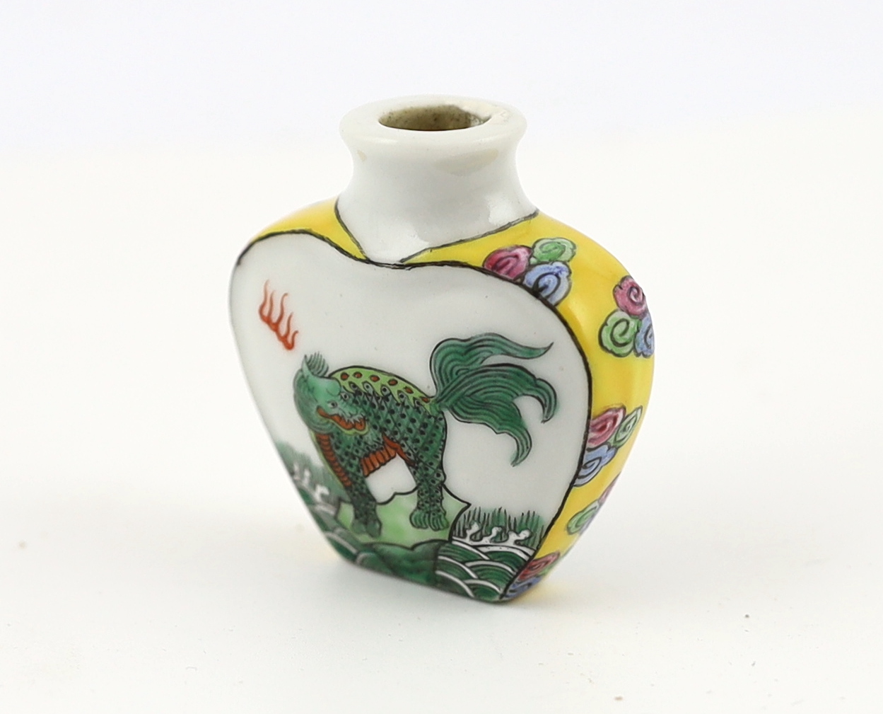 A Chinese enamelled porcelain 'double qilin' snuff bottle, Qianlong mark, 19th century